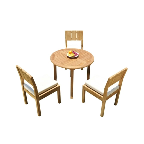 Grade-A Teak Dining Set: 3 Seater 4 Pc: 36" Round Table And 3 Veranda Arm Chairs Outdoor Patio WholesaleTeak #51VR0004