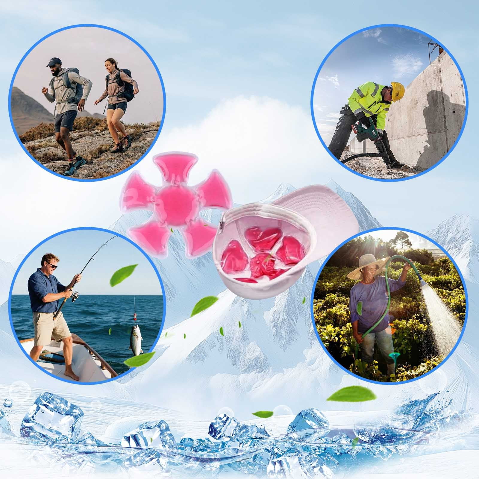 Ice Pack Hat Cooling Accessory - Reusable Gel Cooling Pad for & Hats - Foldable Fishing Hat Cooler Insert for Hiking Camping Sports - Breathable Cold Pack for Hard Hats Catcher