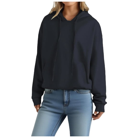 felwors Women's Oversized Pullover Hoodie Cotton Blend Fleece Drawstring Casual Sweatshirt Black for Size XL