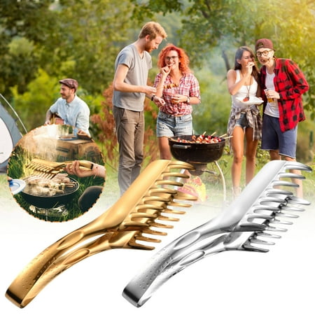 Werulen 2Pcs Stainless Steel Food Tongs Serrated Locking Barbecue Tongs for Grilling and Baking Durable Kitchen Tongs for Steak Bread Salad Outdoor Cooking and Serving