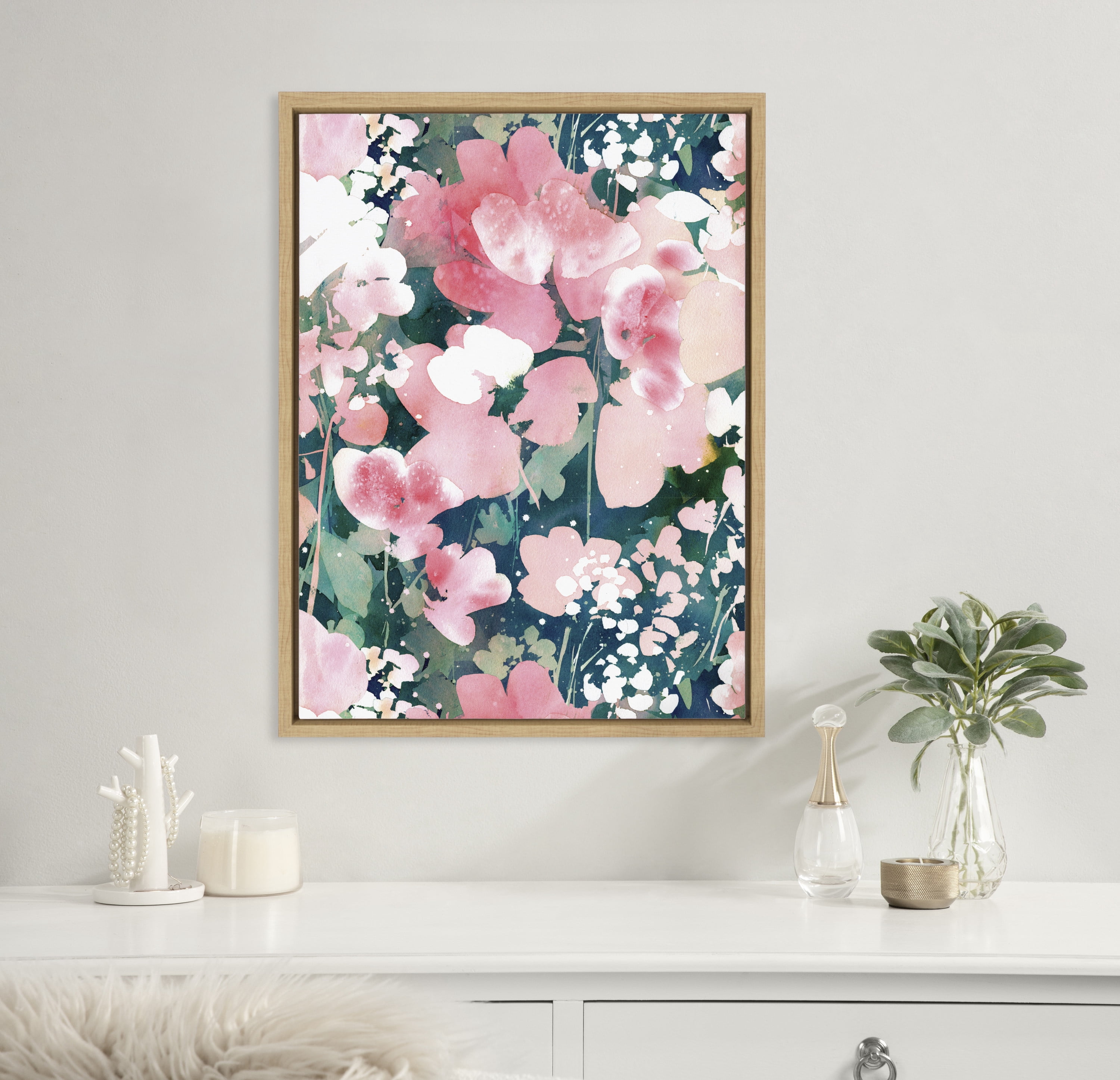 Ember Interiors Sylvie CI Sunrise Garden Pattern Framed Canvas Wall Art by CreativeIngrid, 18x24 White, Casual Chic Floral Wall Décor