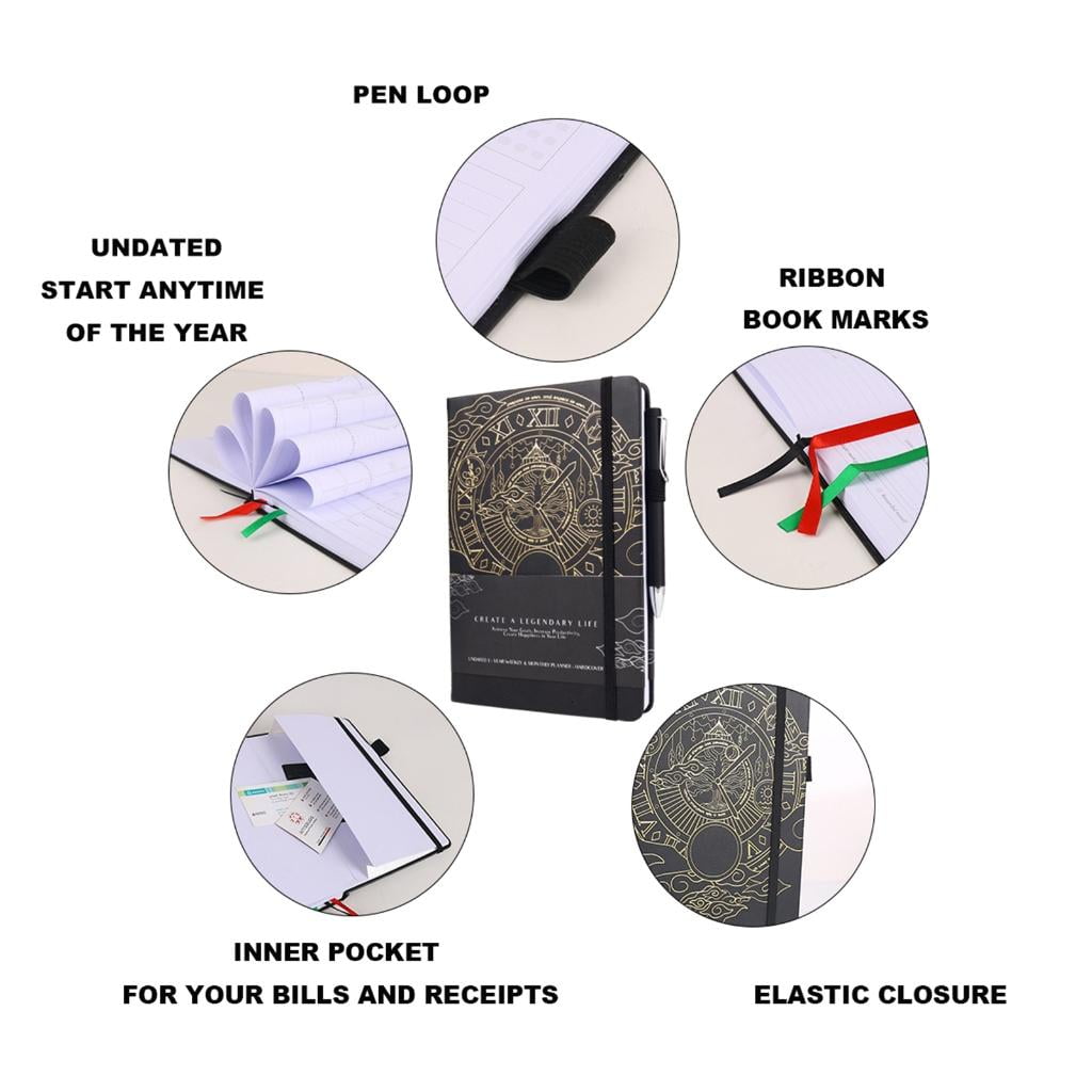 Academic Planner Notepads Leather Notebook Weekly Monthly Planner Appointment Diary Journal Notebook, 120gsm, 200 Page