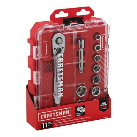 UPC: 0885911588164 | Craftsman 3/8 in. drive SAE 6 Point Socket and Ratchet Set 11 pc. – Case Of: 1; Each Pack Qty: 11; Total Items Qty: 11