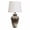 Rustic Ceramic Lamp, variant on Blue and White Ceramic Table Lamp for Bedroom, Small Chinoiserie Bedside Lamp with White Fabric Shade, Inline Switch, Extra-Reach Power Cord and 20W USB-C Charger Included