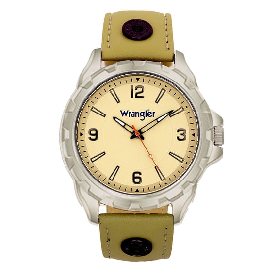 Wrangler Mens Taupe/Yellow Watch 46mm Silver/Green