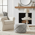 thumbnail image 3 of LR Home Small Over-tufted Diamond Indoor Round Pouf, Light Gray, 18" x 18" x 14", 3 of 9