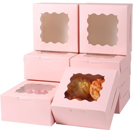50 Pcs Christmas White Cookie Boxes Bakery Treat Gift Box with Window 4x4x2.5in for Pastries, Cupcakes, Cookies, Brownies, Donuts Gift Giving