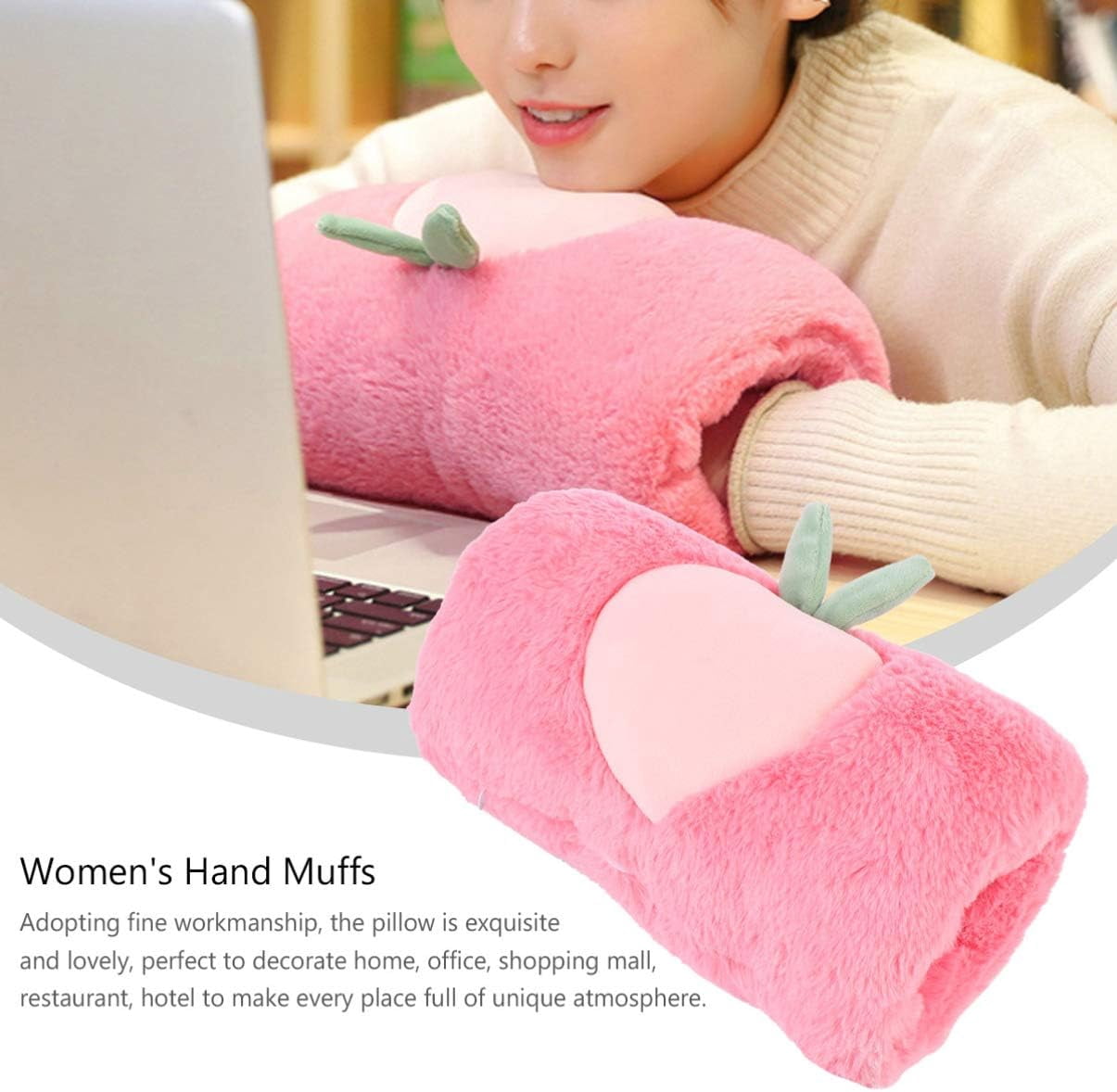 ABPETE Peach Pattern Winter Hand Muffs - Faux Fur Plush Hand Warmers for Women & Girls