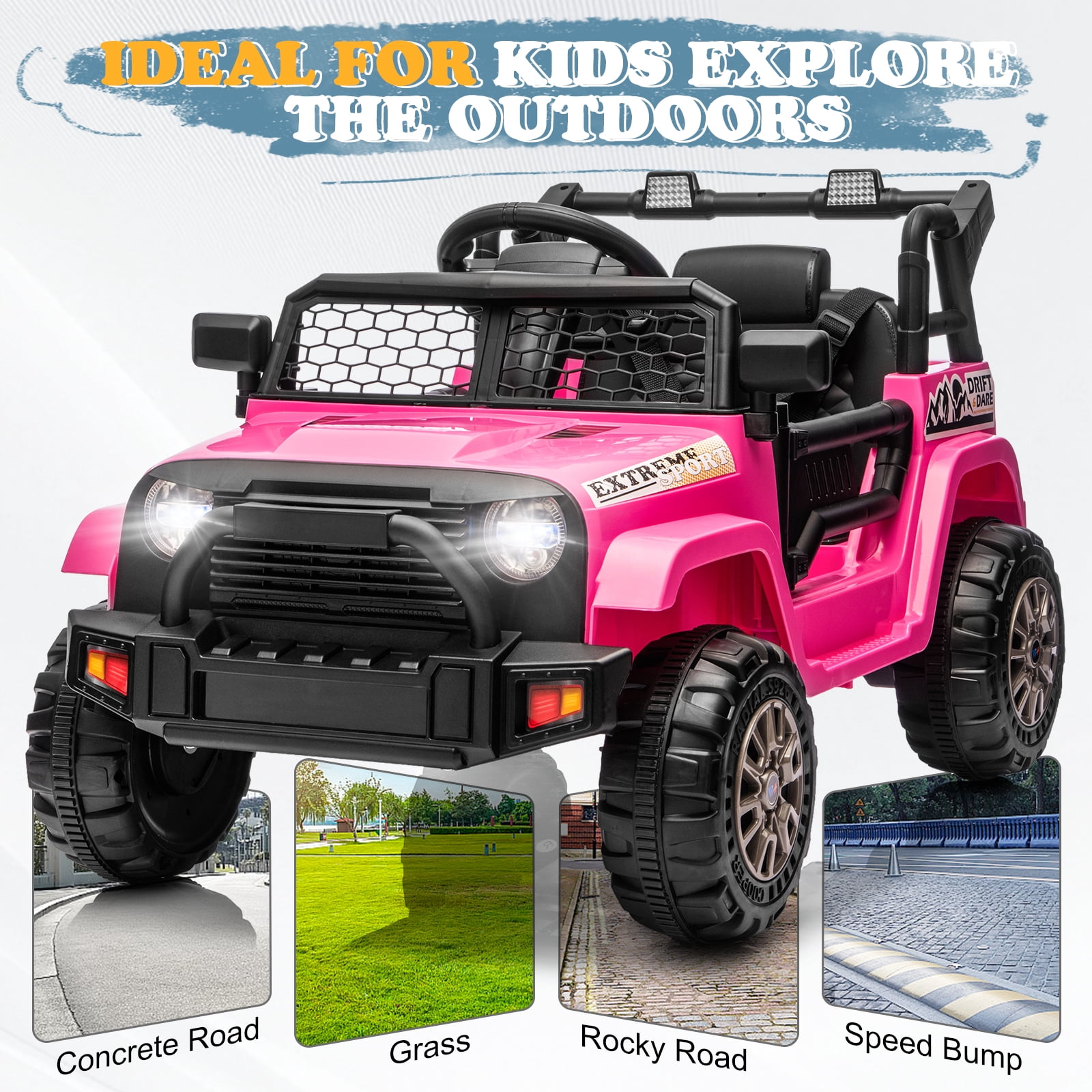 Ktaxon 12V Kids Electric Ride on Car, Battery Powered Ride on Toys Truck with Remote Control, Electric Car for Kids w/Bluetooth & Lights, Pink