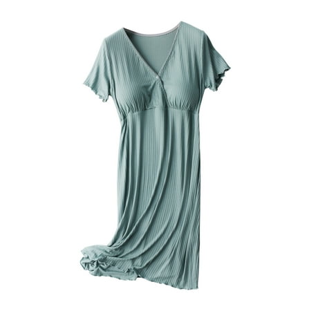 Diufon Women s Maternity Nursing Nightdress Short Sleeve V Neck Nightgowns with Built in Bra Soft Pajama Dress