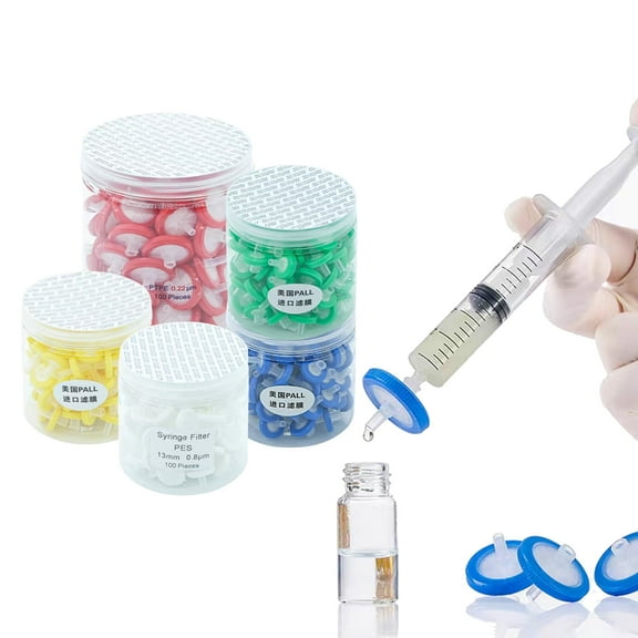 100pcs Syringe Filters,Syringe Lab Filters, PTFE 25mm Diameter 0.22μm Pore Size,Non Sterile Filtration,Red