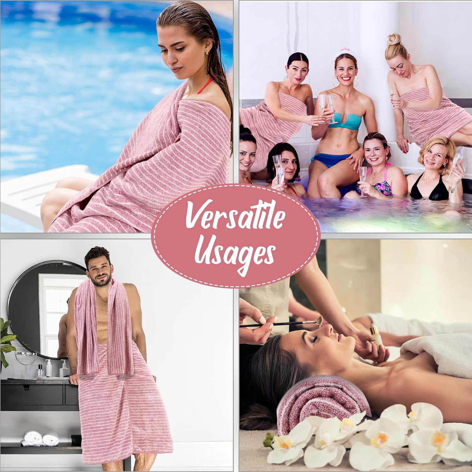 4PCS 35x70 Inches Extra Large Bath Towels, Cotton Bathroom Towels, Super Soft and Absorbent - Pink