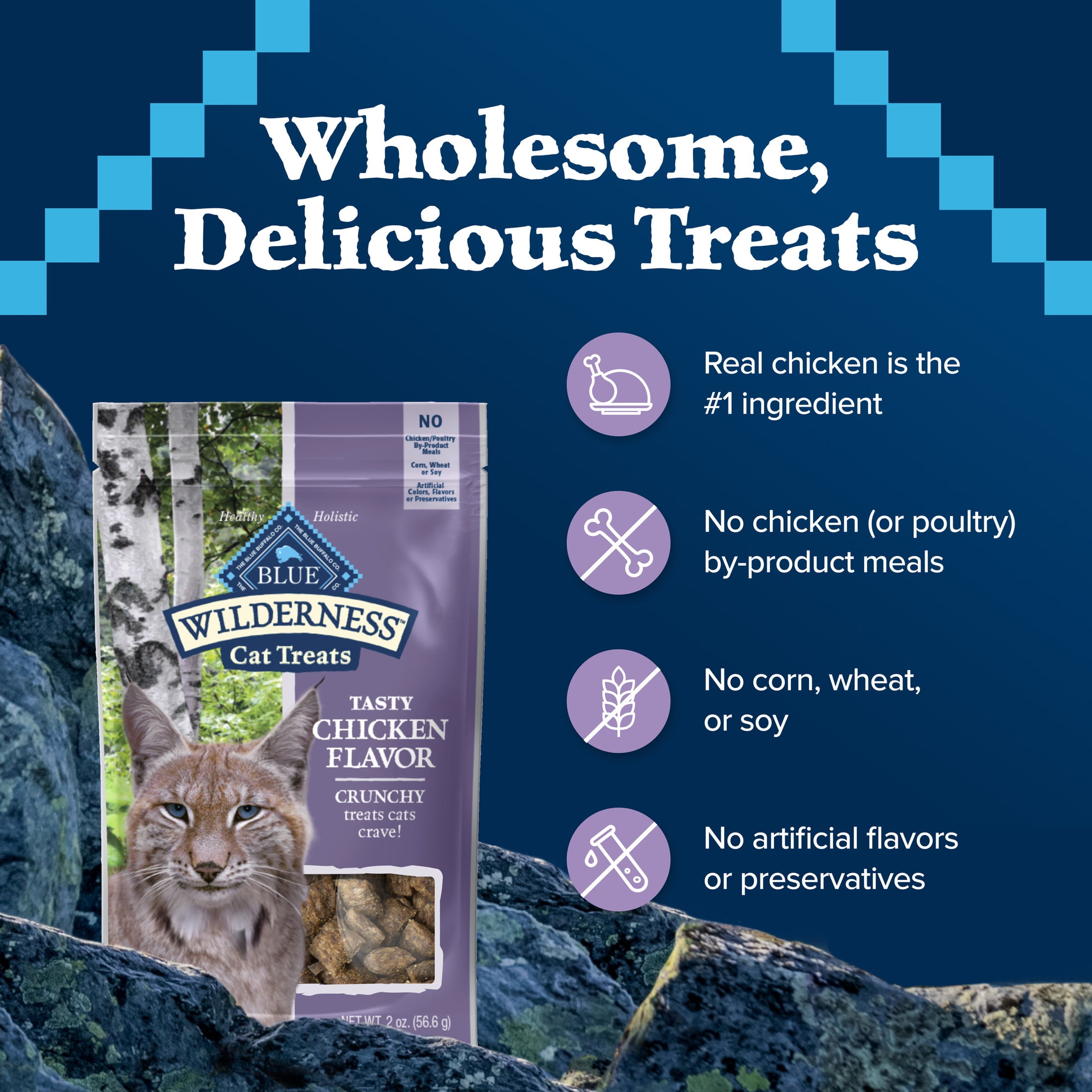(4 pack) Blue Buffalo Wilderness High Protein Natural Crunchy Cat Treats, Tasty Chicken, 2-oz. Bag