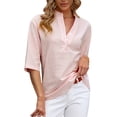 thumbnail image 6 of WTXUE Button-Up Shirts Elbow-Length, Notch Neck Shirts for Women's Button Down Shirts Cotton Linen Plus Size Shirts Linen Shirts Workwear for Women's Plus Pink XXL, 6 of 9