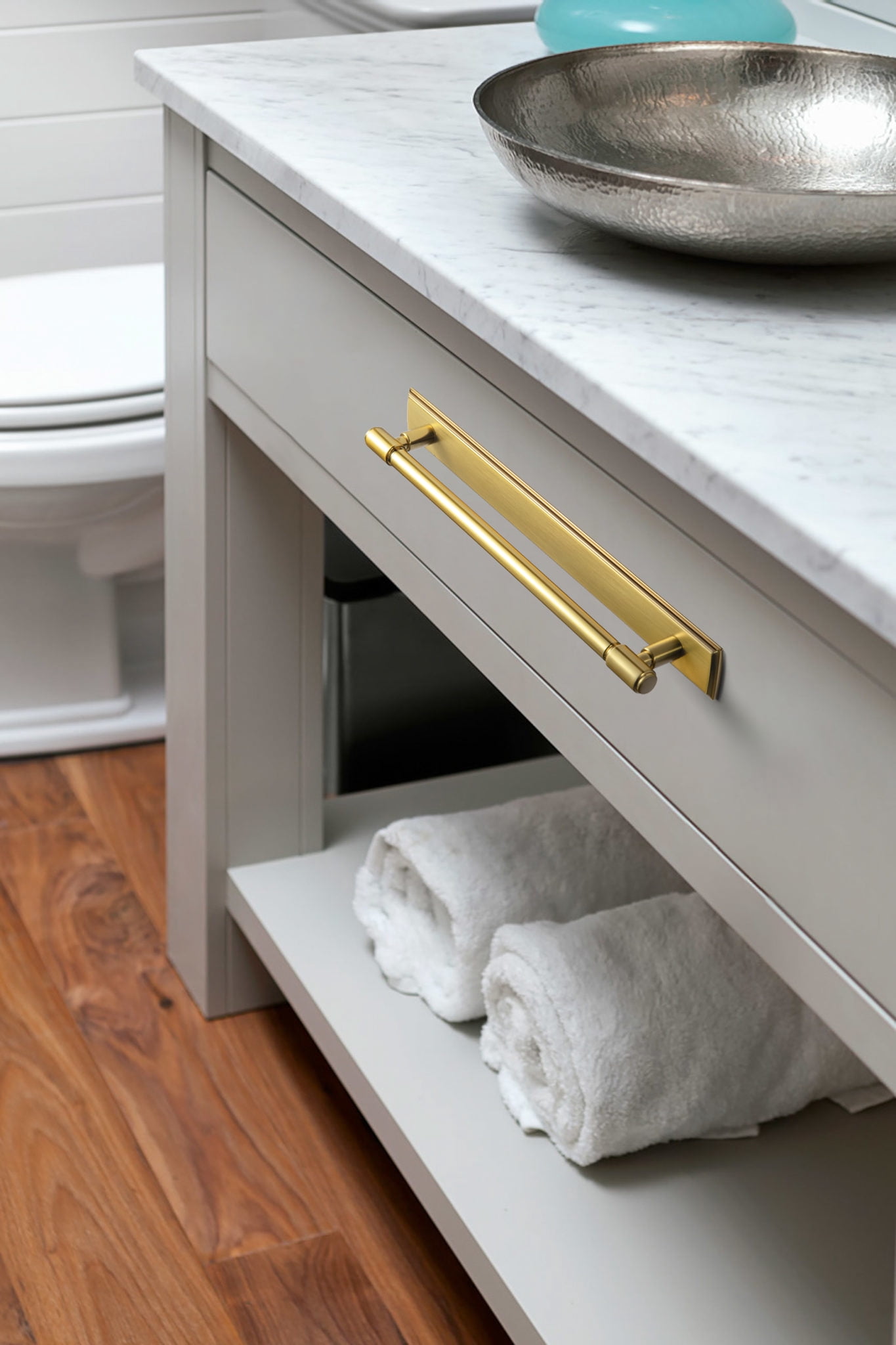 Goo-Ki 4 Pack 5"(128mm) Hole Center Champagne Bronze Kitchen Drawer Pulls with Backplate - Modern Pull Dresser Handles Cabinet Hardware for Bar Cupboard Closet Wardrobe
