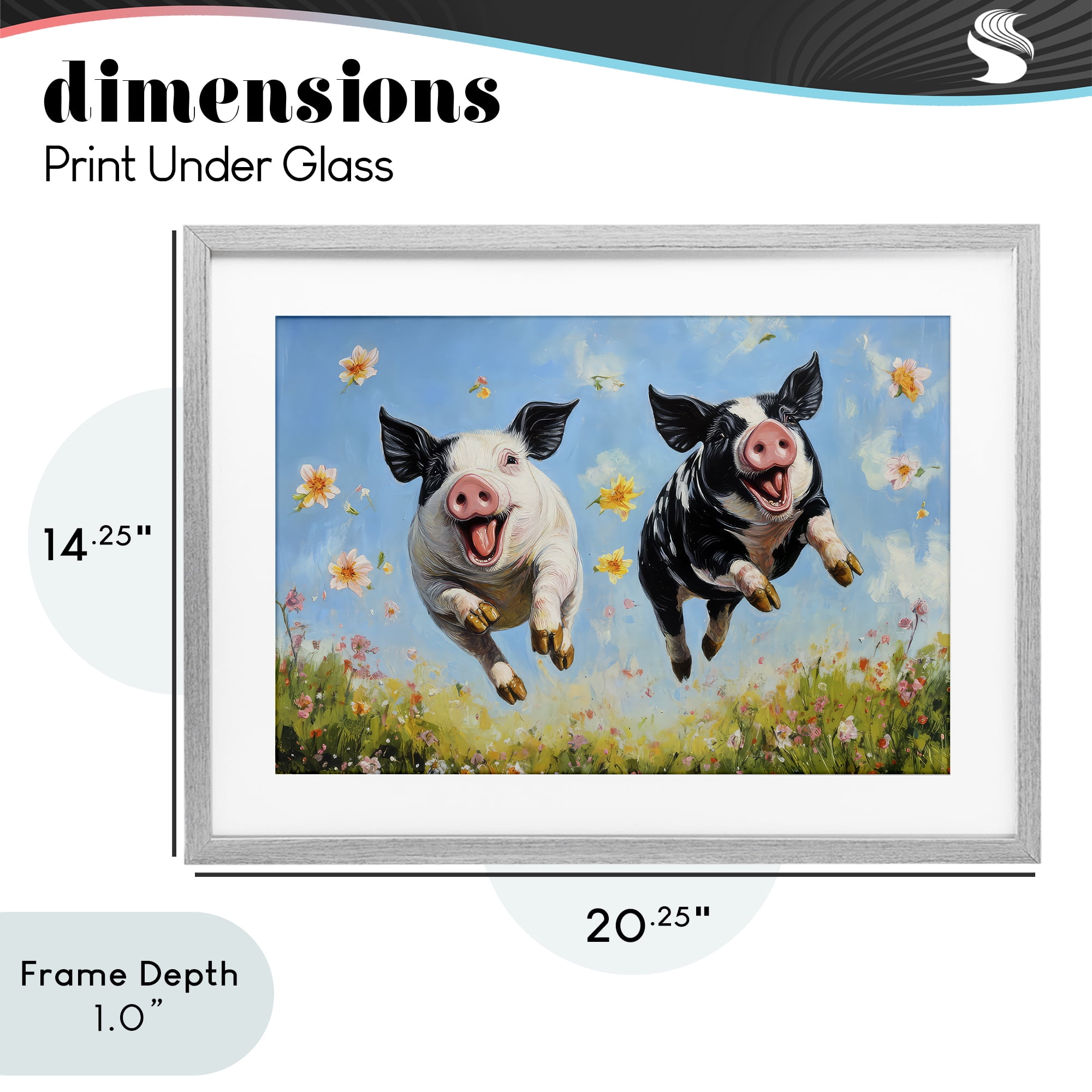 Stupell Industries Flying Pigs & Flowers Gray Framed Print Under Glass, design by The Wands Want