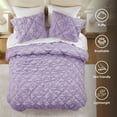 thumbnail image 4 of Regency Heights King Textured Floral Comforter Set, Puffy Bow Tie Dorm Bedding Sets, 3-Piece Purple Elastic Ruching Comforter Bed Set with Sham for All Season, 4 of 10