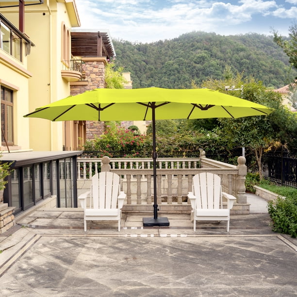 lime green umbrella patio Sunnyglade 9' Outdoor Table Umbrella with 8 Ribs Grass YELLOW Canopy Color:Sunbrella Canvas Jockey Red Oval Aluminum Market Umbrella or poolside area