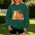thumbnail image 2 of Womens Plus Size Halloween Cat Pumpkin Sweatshirt Retro 90s Graphic Crewneck Soft Fall Pullover Tops Dark Green XL, 2 of 4