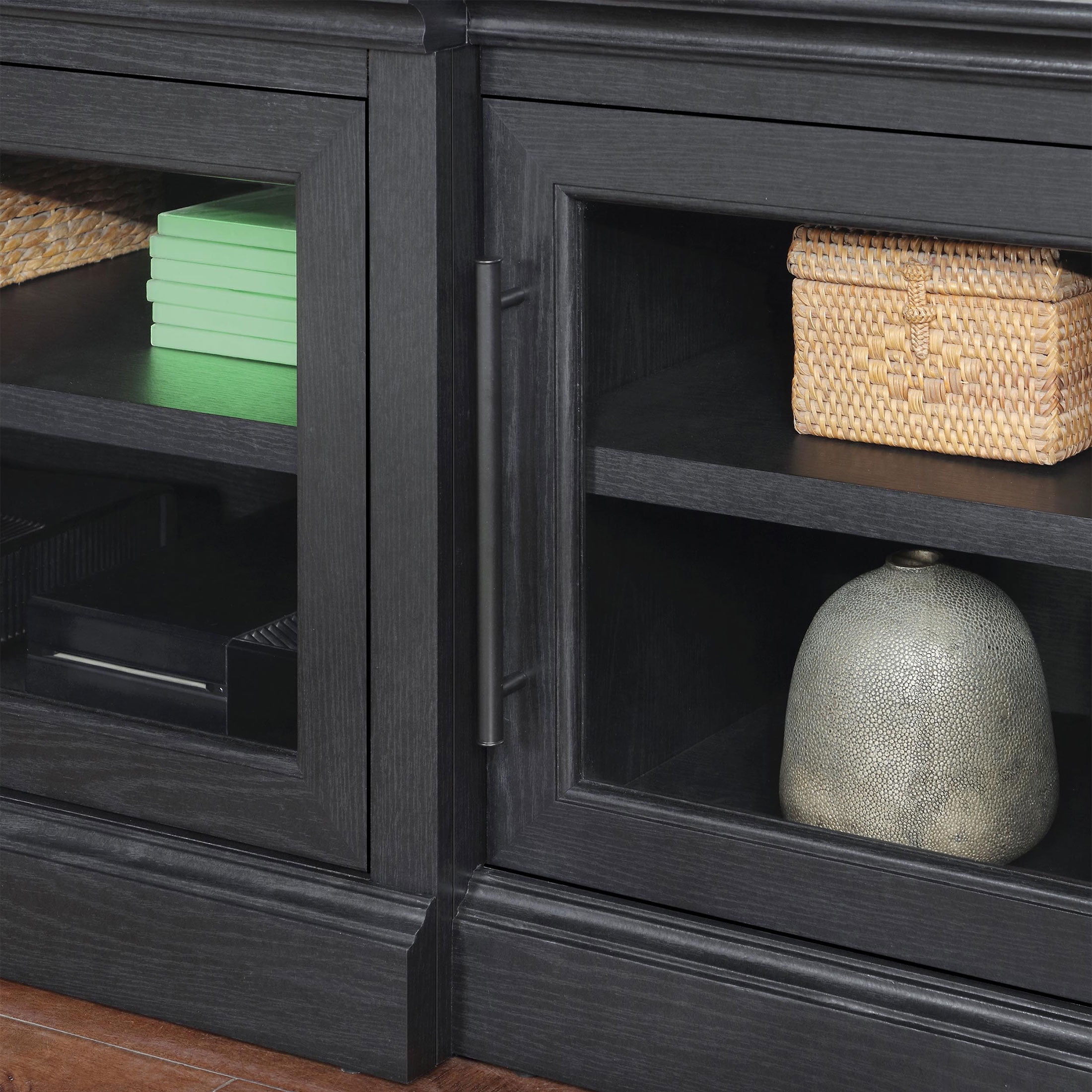 Whalen Rowan Low Profile TV Stand for TVs up to 85", Black Oak Finish