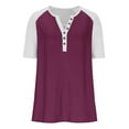 thumbnail image 5 of V-Neck Button T-Shirt for Women Fashion Raglan Short Sleeve Tee Summer Loose Breathable Tops ,Red,XL, 5 of 8