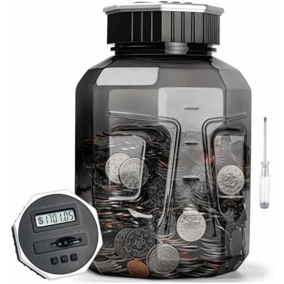 X-Large Piggy Bank for Adults Kids, Digital Coin Counting Bank with LCD Counter, 2.4L Capacity, Great Coin Counter Bank Money Counting Jar with Total Amount Displayed, Bank for All US Coins