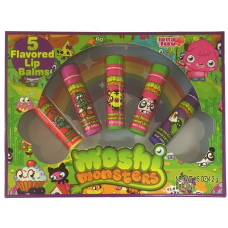 Moshi Monsters Flavored Lip Balm Rasberry, Juice, Strawberry, Ice Cream 5 Pack