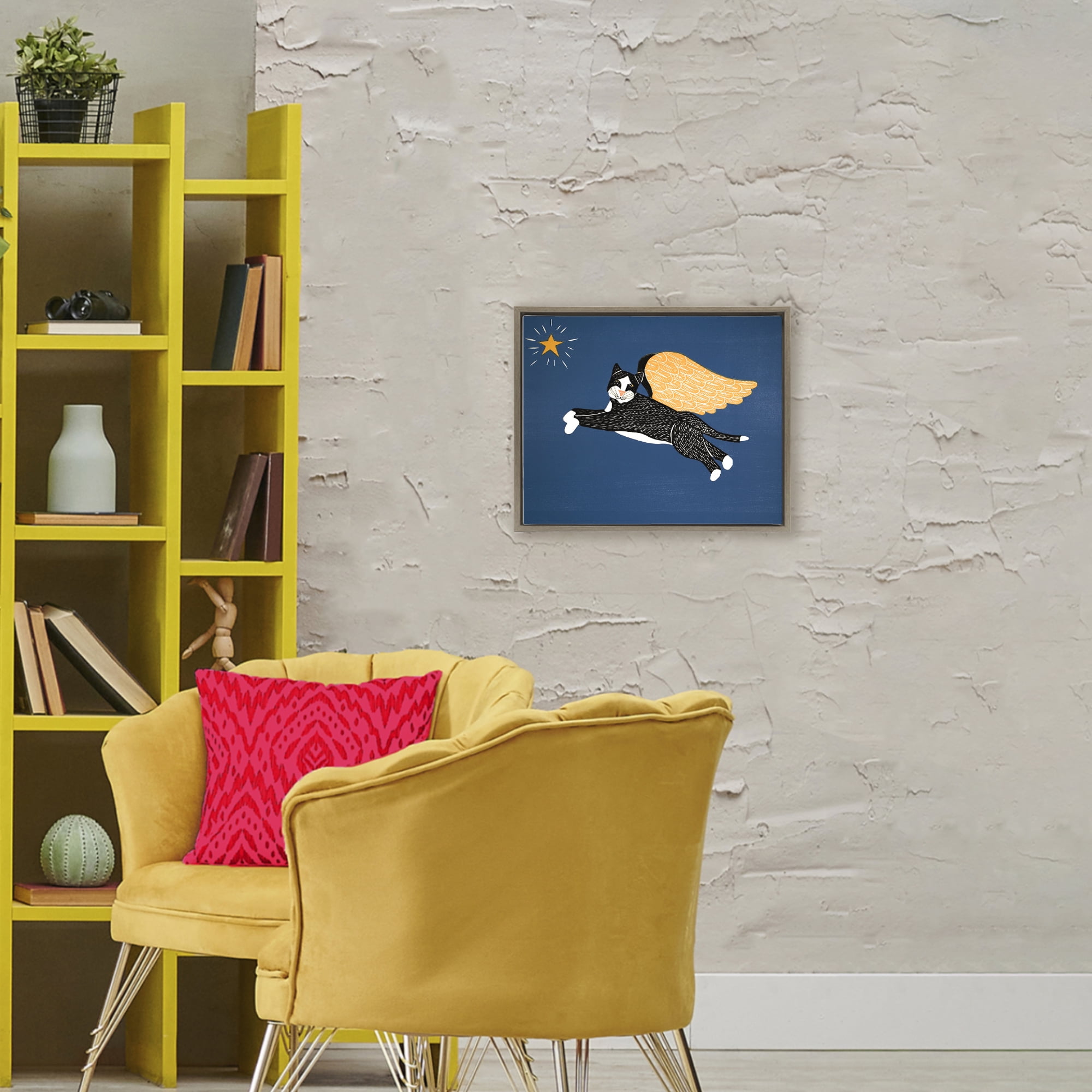 Angel Cat with Star Brown Framed Floater Canvas Wall Art, design by Stephen Huneck