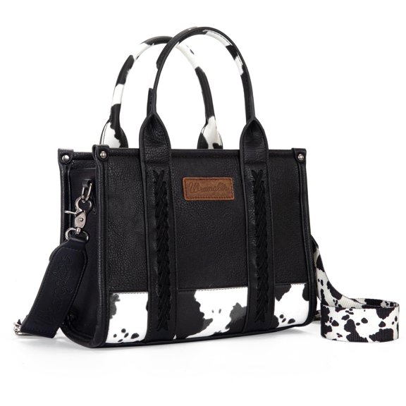 Wrangler Medium Tote Bag for Women Designer Satchel Handbags Top-handle Purses with Strap, Bottom Cow-Black