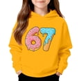 thumbnail image 2 of Playtopia Youth Donut Ice Cream Number 67 Graphic Hooded Pullover 350g Polyester Long Sleeve Kangaroo Pocket Casual Sweatshirt 1PC Big Kids Sizes 100-160, 2 of 4