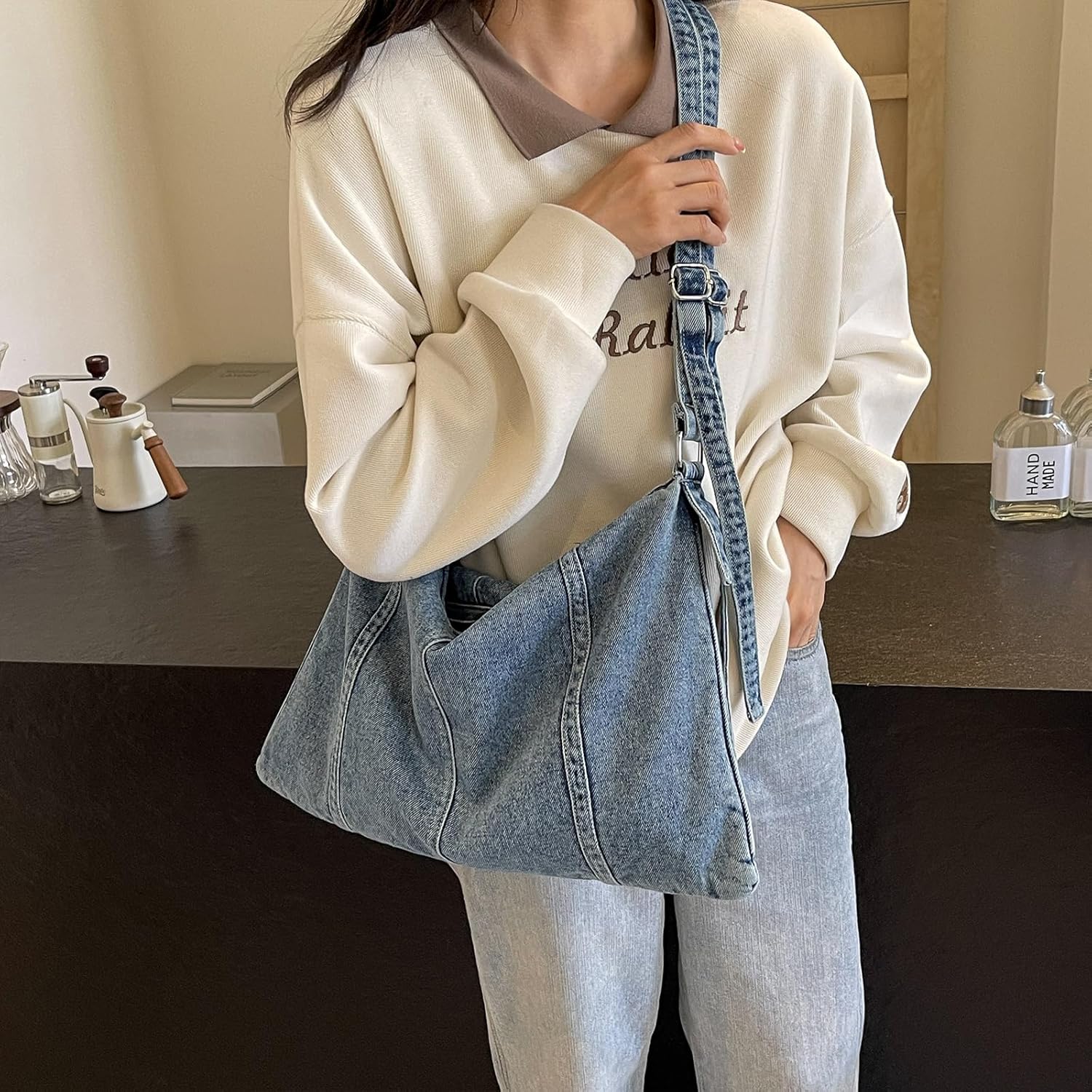 CoCoMangos Denim Purse, Denim Bags for Women Jean Purse Trendy Denim Crossbody Handbags