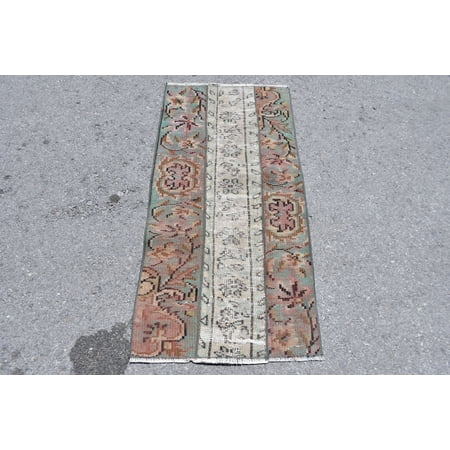 Turkish Rug, Vintage Rug, Small Carpet, Oushak Carpet, 24x48 inches Beige Carpet, Wool Kitchen Carpet, Decorative Little Rug, 10092