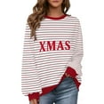 thumbnail image 2 of Craaazy Christmas Sweatshirts for Women Vintage Striped Printed Letter Printing Round-neck Long-sleeved Tops Gifts For Women, 2 of 9