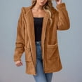 thumbnail image 6 of felwors Women's Sherpa Hooded Jacket - Fuzzy Fleece Zip Up Coat with Pockets, Casual Warm Outerwear for Winter Orange, L, 6 of 8