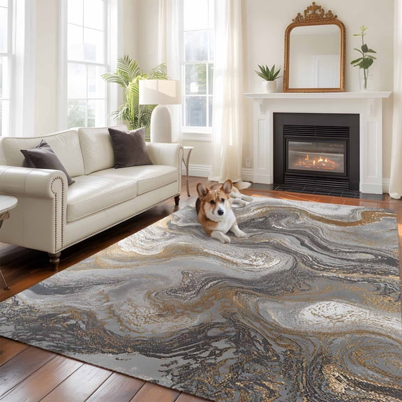 5'x8' Area Rugs, Gray Marble Indoor Outdoor Area Rug for Living Room Bedroom, Farmhouse Vintage Abstract Ombre Texture Washable Bathroom Rugs Kitchen Floor Carpet Mats Home Decor Aesthetic