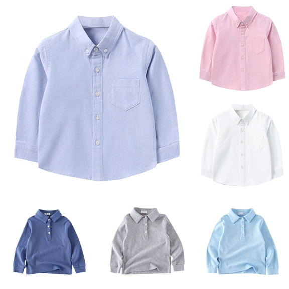 KKBOTIVE Kids Boys Dress Shirt Long Sleeve Button Down Collared Shirts for Toddler Child School Preppy Wear, Blue Size: 5-6 Years