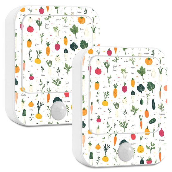 Yayeee LED Night Lights with Motion Detectors Auto Dusk to Dawn Light Sensors, 2 Pack, Beige Vegetables Pattern