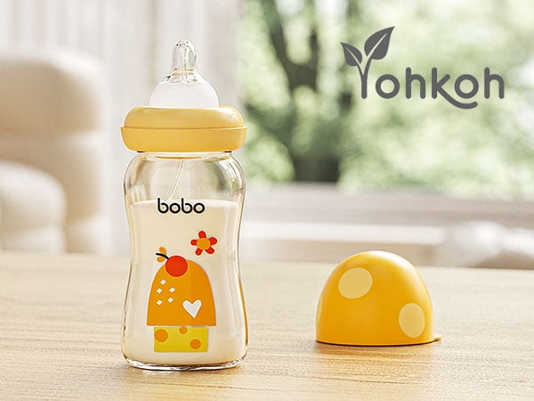 YOHKOH Anti-Colic Baby Bottle,Mushroom Cap,Wide-bore,for Toddler Infant,8.8ounce,4pcs-Yellow
