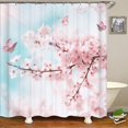 thumbnail image 4 of Pink Cherry Blossom Shower Curtain, Japanese Sakura Floral Shower Curtain Set, Plant Flower Cherry Shower Curtains for Bathroom, Waterproof Fabric with 12 Hooks, 72 x 72 Inches, 4 of 6