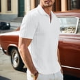 thumbnail image 5 of Dwelliawo Men Textured Knit Polo Shirt Short Sleeve Cable Stripe Collared Top Breathable Stretch Lightweight Casual Shirts Summer Vacation Office Daily Wear White XL, 5 of 5