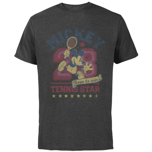 Disney Mickey Mouse Sports Tennis Star 28 Distressed - Short Sleeve Cotton T-Shirt for Adults - Customized-Charcoal