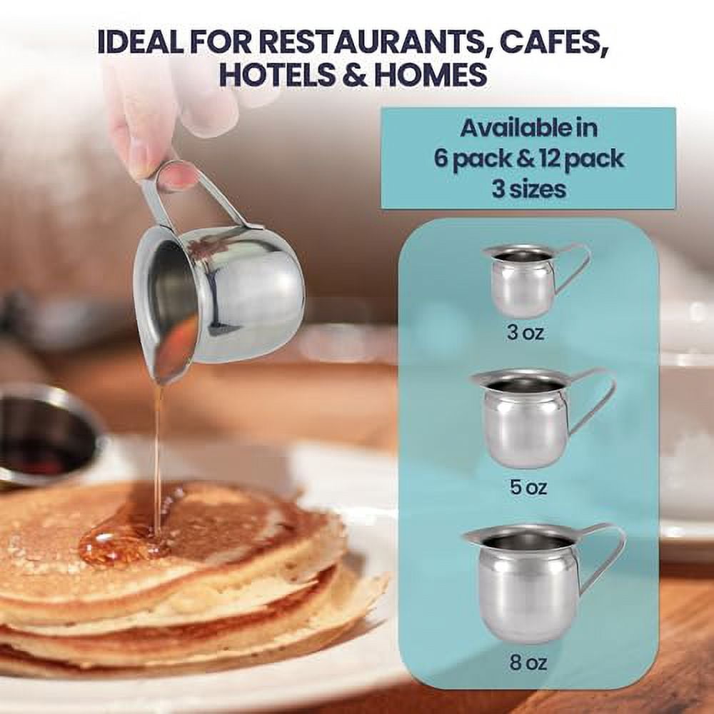 [6 Pack] 3 oz Creamer Pitcher - Stainless Steel Bell Creamers, Mini Cup Container for Serving Milk, Coffee Cream, Salad Dressing, Maple Syrup, Sugar, Espresso Machine for Restaurant, Cafes, Home Use