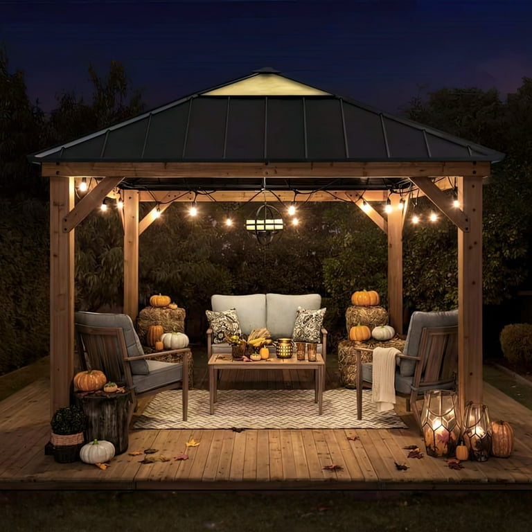 Sunjoy Paula 11 ft. x 11 ft. Hardtop Cedar Framed Gazebo with