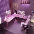 thumbnail image 2 of Homall L-Shaped Gaming Desk 51.2 Inches Corner Office Gaming Desk with Removable Monitor Riser, Pink, 2 of 9