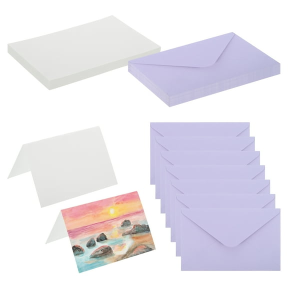4x6 Inch Pure Cotton Watercolor Cards, 25 Sets Postcards with Envelopes 140lb/300 GSM for Art Painting Creative Thank Notes, Purple