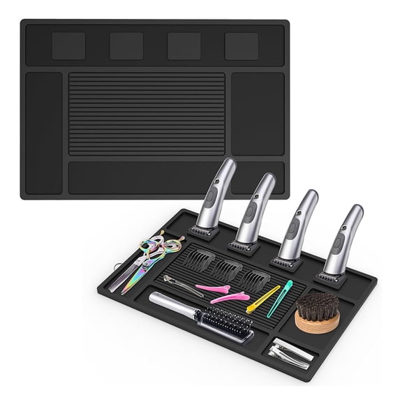 Magnetic Barber Mat for Clippers,Station Barber Tool Organizer Mat for Salon Barber Shop Beauty Tool with 4 Slots