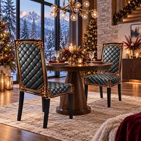 Washable Baroque Chair Cover, High-Density Stretch Chair Cover with Royal Gold Pattern, Dining Seat Slipcover for Dining, Wedding and Holiday Decor