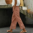 thumbnail image 2 of Workout Casual Pants for Women Summer 2025 New Casual Loose Fitting Waist And Ankle Patchwork Lace Cotton And Linen Pants Pants M, 2 of 5