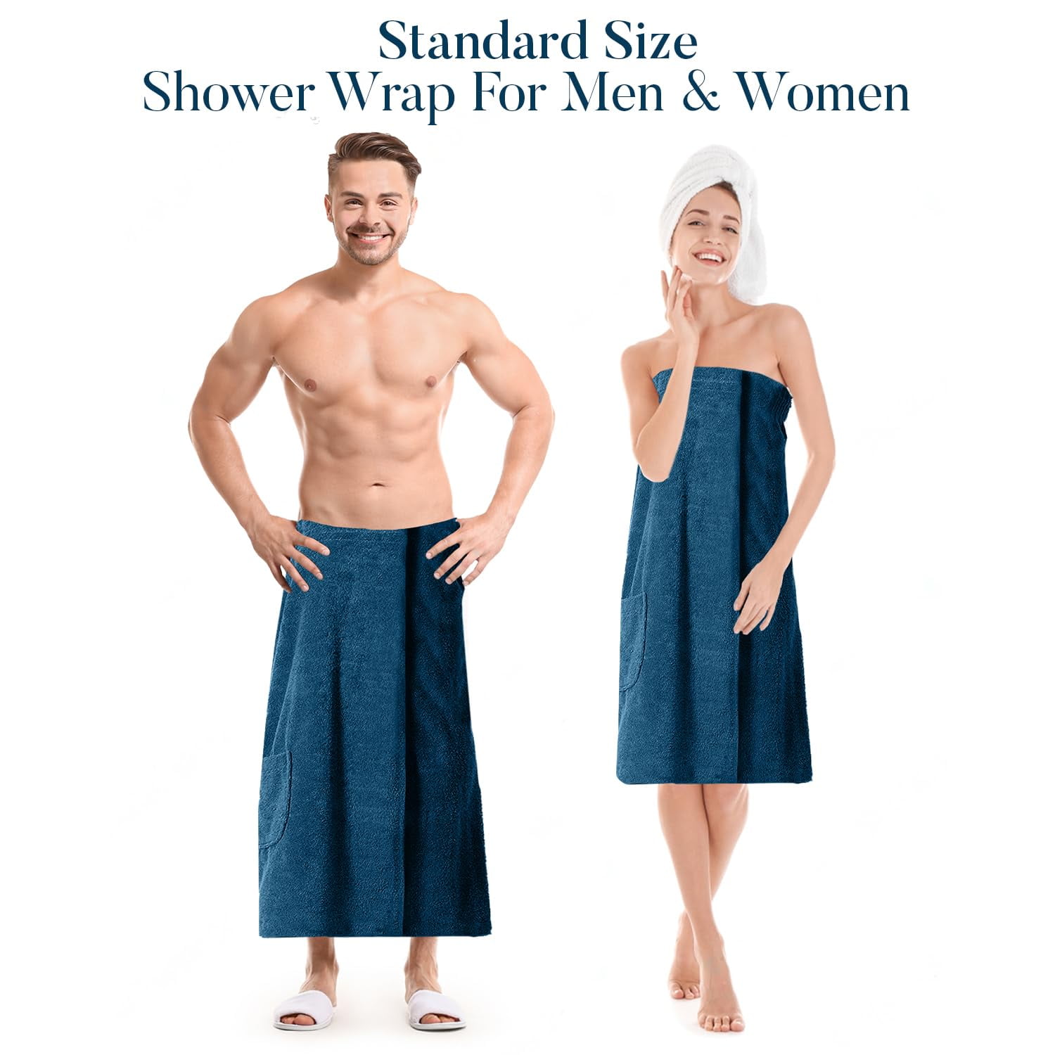 Dan River Shower Wrap With Pocket Pack of 1 Lightweight Terry Cotton Bath Towel Wrap - Blue Opal, 32X60in