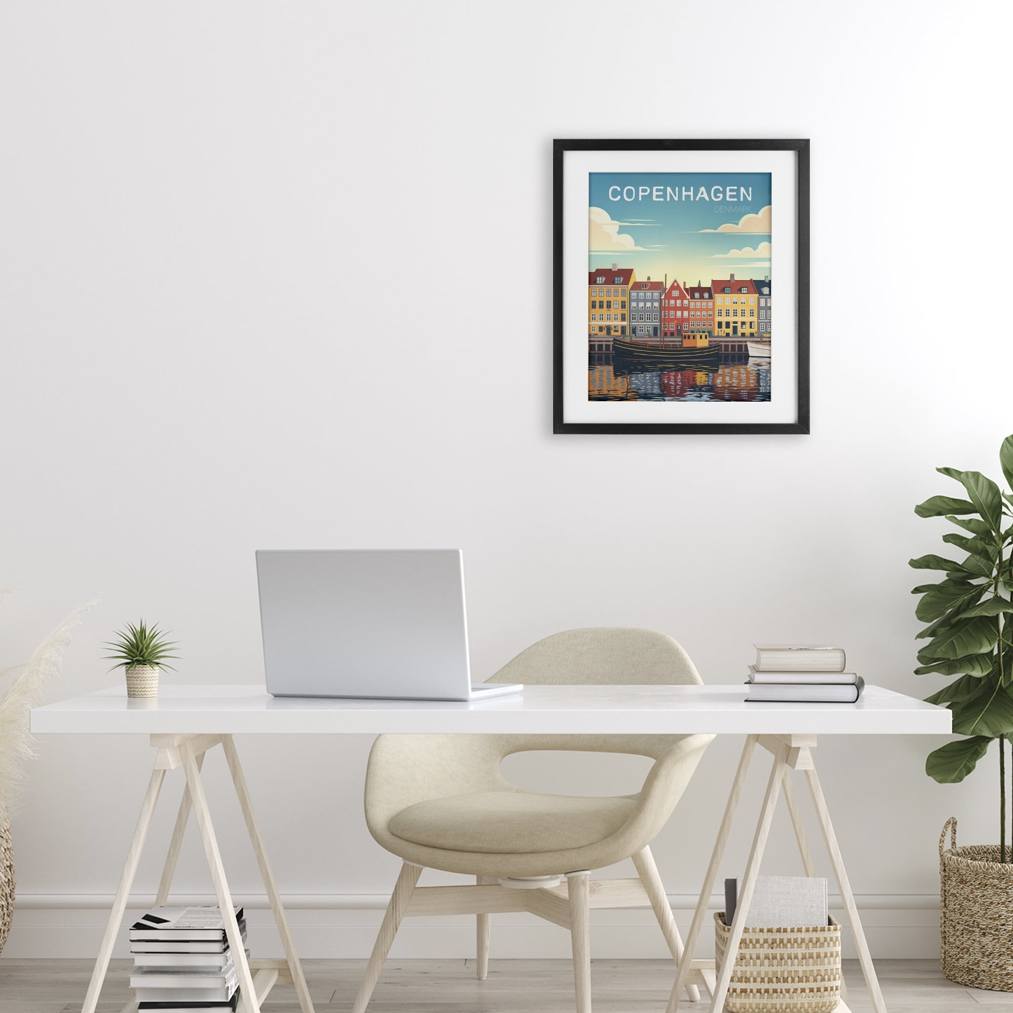 Stupell Industries Copenhagen Cityscape with River Black Framed Print Under Glass, design by Andreas Magnusson